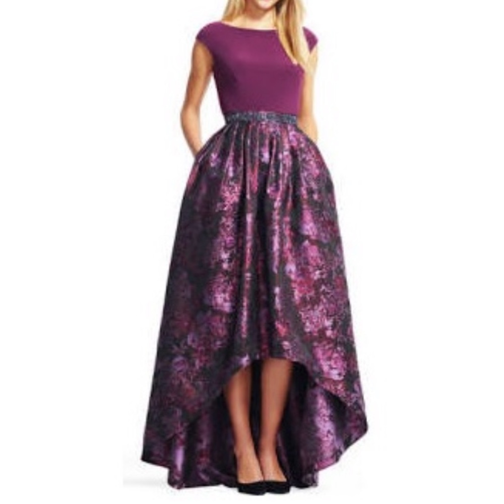 Adrianna Papell metallic high low gown